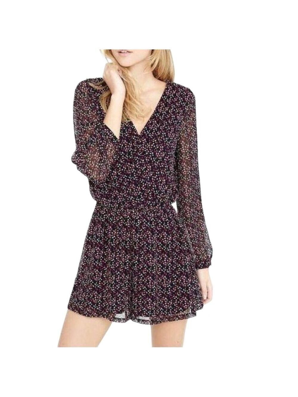 Express  Romper Sz L Women Black Red Polka Dot Crossover Long Sleeve